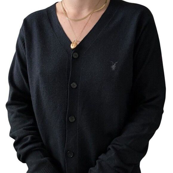All Saints Womens Navy Blue 100% Wool Preppy Minimalist V Neck Cardigan Sz L - Picture 6 of 7